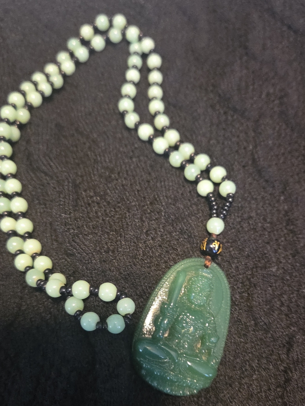 Green Jade Buddha Pendant Beaded Necklace
